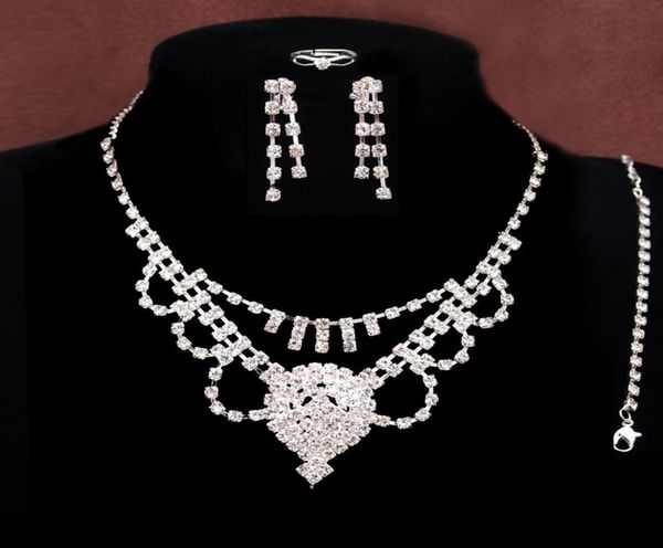 

new arrival silver plated rhinestone austrian crystal necklace earrings bracelet ring wedding bride bridal jewelry sets8196793, Slivery;golden