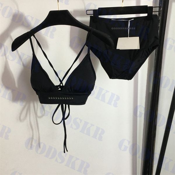 

rhinestone letter swimwear designer womens bikini classic black swimsuit high waist underwear two piece set, White;black