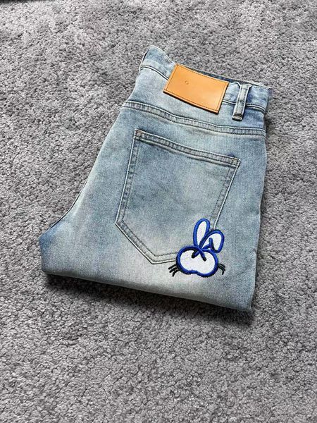 

designer men's stretch jeans light blue brand luxury pants jeans trend brand casual pants