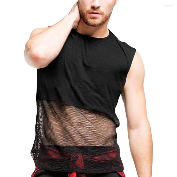 

men' tank men vest streetwear sports stitching mesh sleeveless t shirt man hollow perspective clothing undershirts, White;black