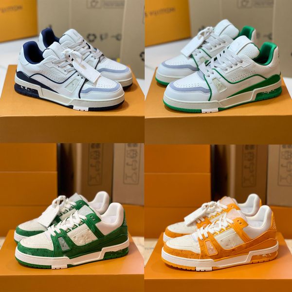 

luxury designer casual shoes logo embossed sneakers three layers of white pink sky blue black green yellow denim low men's sports shoes