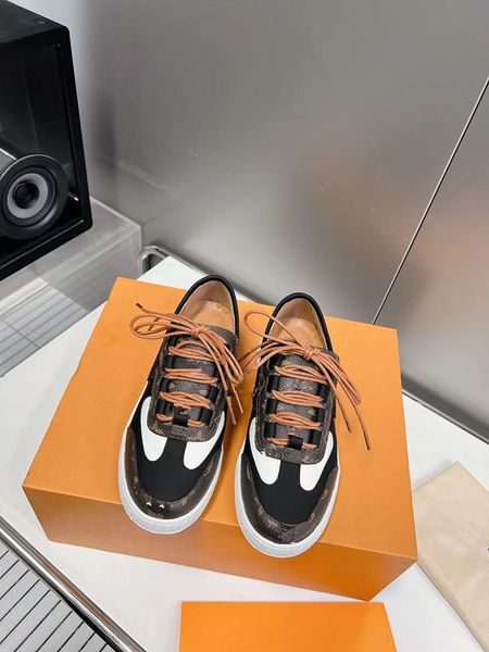 

2023 new luxury designer woman shoe leather lace up men fashion platform sneakers white black 0607