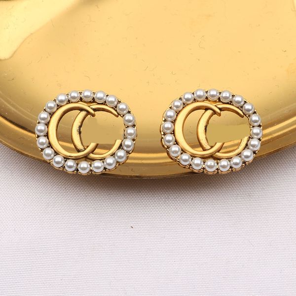 

18k gold plated designer brand earrings designers letter stud earring for women&girl pearl ellipse earring wedding party jewerlry, Golden;silver
