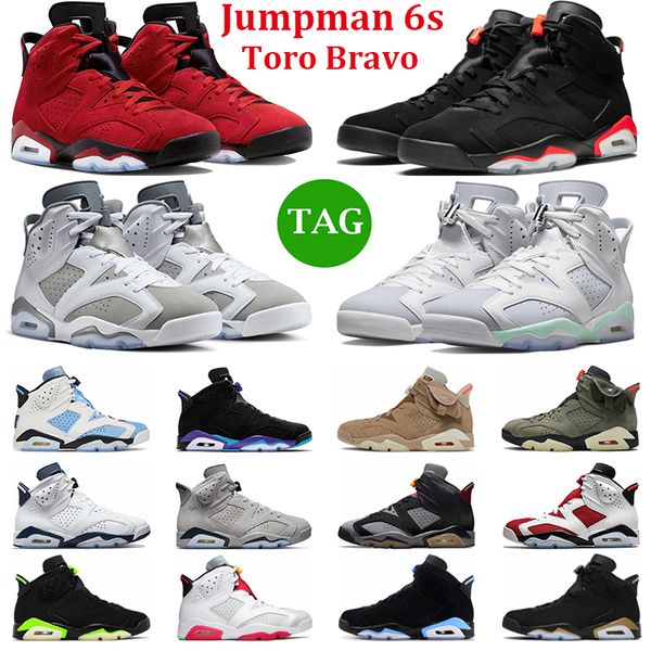 

jumpman 6 men women 6s basketball shoes toro bravo cool grey metallic silver black infrared olive unc aqua carmine mens trainers outdoor sne, White;red