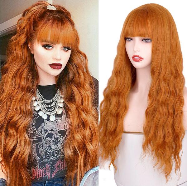

26 inch long bangs curly wave synthetic wig cap with wide variety of styles enhance your look with stylish and comfortable design perfect fo, Black