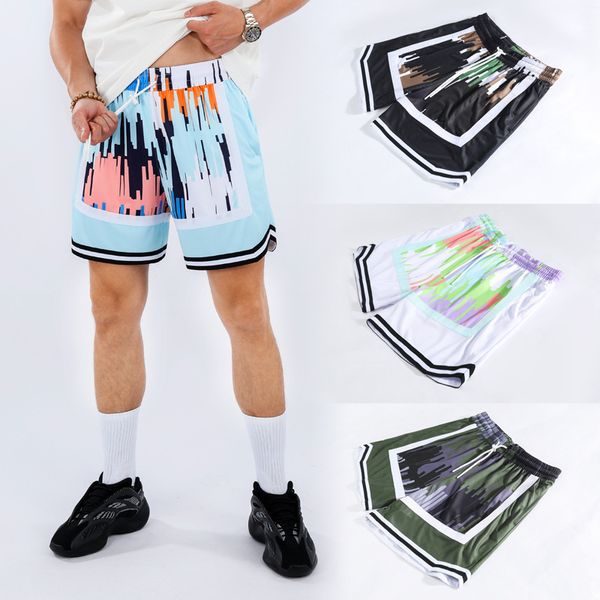 

casual basketball shorts, hip-hop quarter shorts with pockets, zippered fitness pants, blue, white, black, red, purple stitched men's a