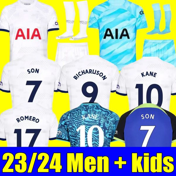 

new kane son 23 24 soccer jerseys kulusevski richarlison perisic pedro porro 2023 2024 danjuma romero goalkeeper gk football kit shirt spurs, White;black