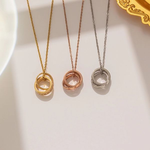

designer jewelry fashion classic design pendant love screw cap necklace for men women double loop ring full cz two rows diamond pendant coll, Silver