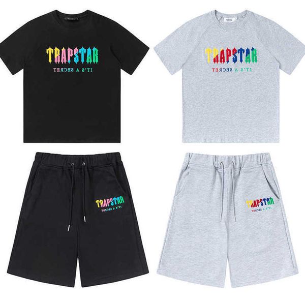 

designer fashion clothing tshirt tees trapstar rainbow towel embroidery street trend brand cotton loose short sleeve shorts sports set ins s, White;black