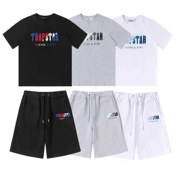 

men's trapstar designer embroidered letters luxury black and white gray rainbow summer sports fashion cotton with short sleeves all-mat, White;black
