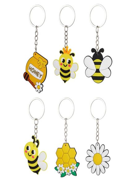 

whole bee flower pvc keychains for kids boys girls gift cute cartoon key rings with plastic hooks and metal rings3305127, Silver