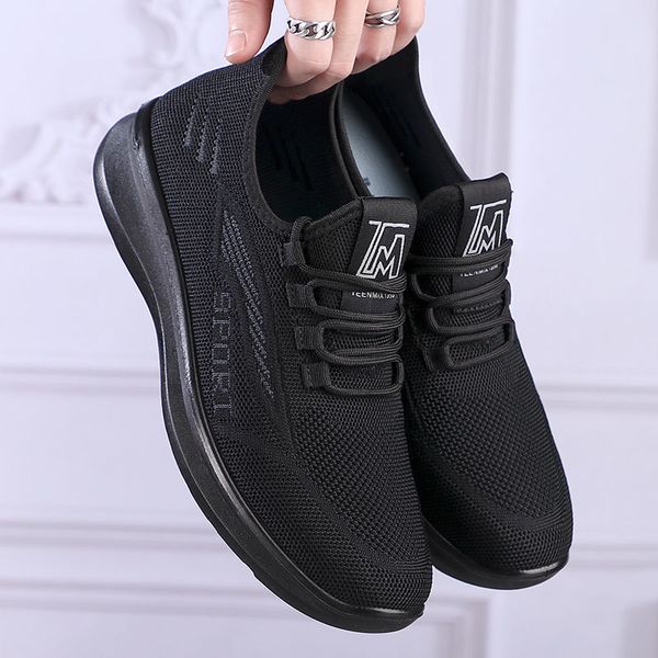 

new men's shoes sports flats casual shoes 2023 new fashion breathable walking shoes lightweight and comfortable men's shoes, Black