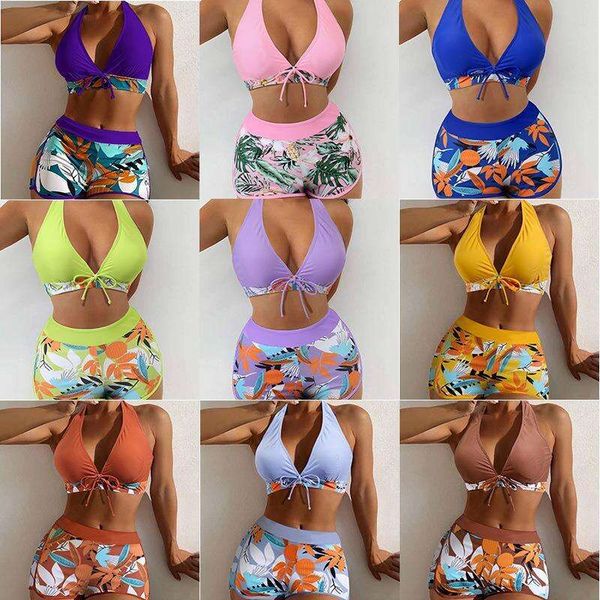 

swimsuit women split printed multicolor boxers conservative swimwear, White;black