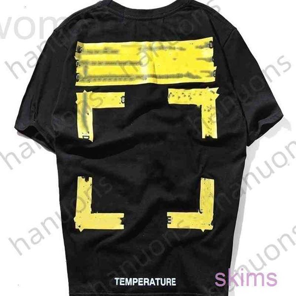 

men's t-shirts designer off t-shirts yellow warning strip printing student couple loose short sleeve t-shirt fashion printed letter x t, White;black