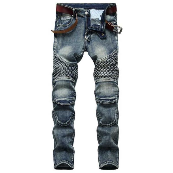 

designer motorcycle jeans mens riding knee pads nostalgic motorcycle jean slim fit trendy men colors retro vintage pants, Blue