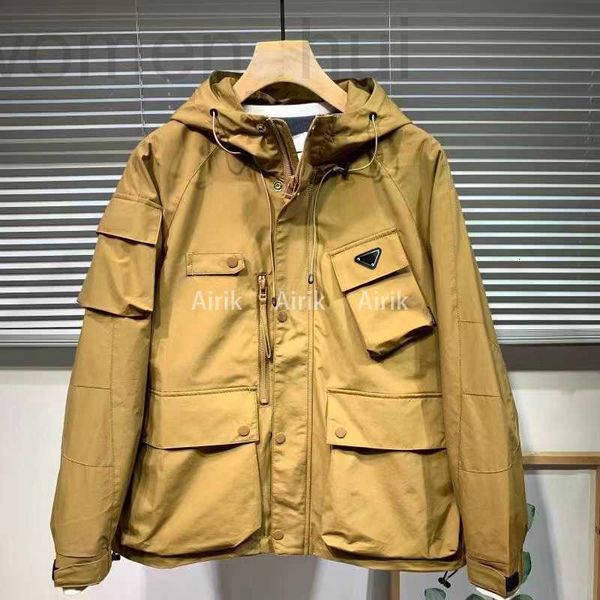 

men's trench coats designer mens designer multiple pockets print jackets single breasted windbreaker 2022 winter warm fashion street me, Tan;black