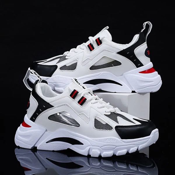 

men shoes 2022 trend platform sport dad shoes fashion casual breathable mesh tennis sneakers student comfortable running shoes, Black