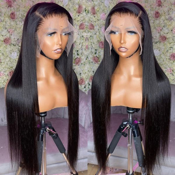

straight lace front wigs for black women 13x4 13x6 hd lace frontal wig brazilian 30 inch bone straight lace front human hair wig, Black;brown