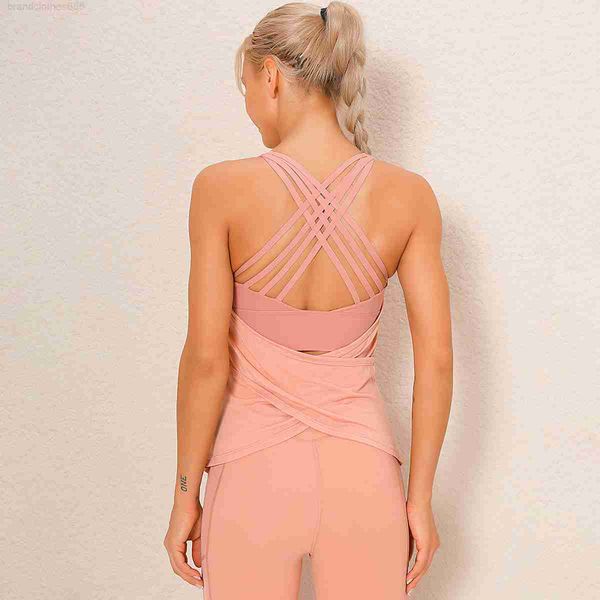

2023 double sided nylon breathable back long tank yoga suit fitness suit internet celebrity