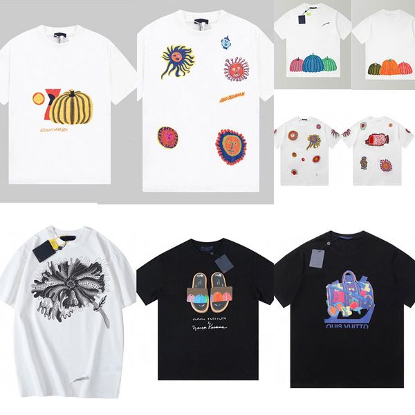 

yk embroidered faces t-shirt yayoi kusama with colorful allover embroidery mens fashion oversized fit shirt summer couple short sleeves tees, White;black