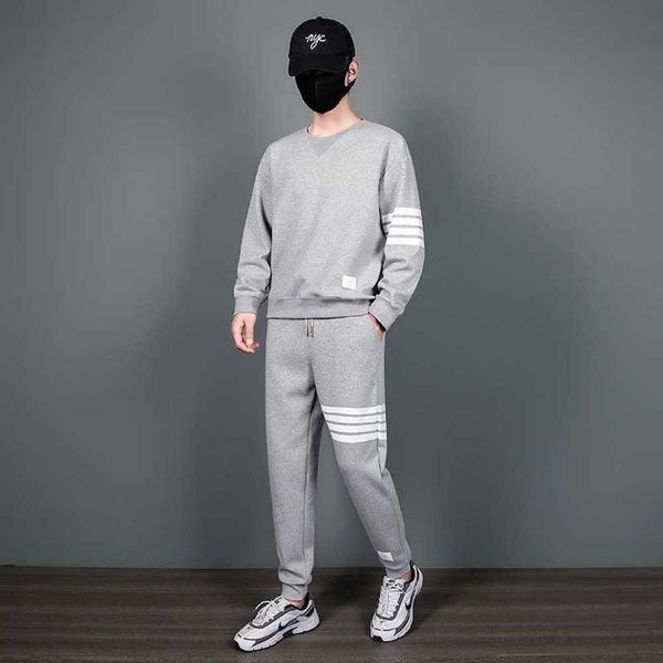 

tb casual set men's trend sweaters two-piece sports four bars and women's couple pants set8k4x, Gray