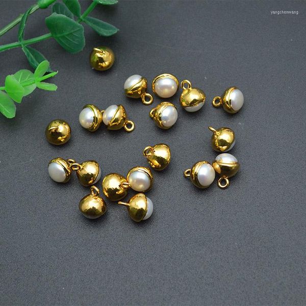 

charms 10pc anti fading gold plating button shape natural pearl fit jewelry necklace or cloth making, Bronze;silver