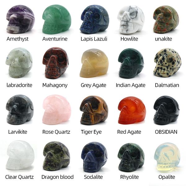

25mm natural crystal stone ornaments skull carved chakra reiki healing quartz mineral tumbled gemstones hand home decor, Black