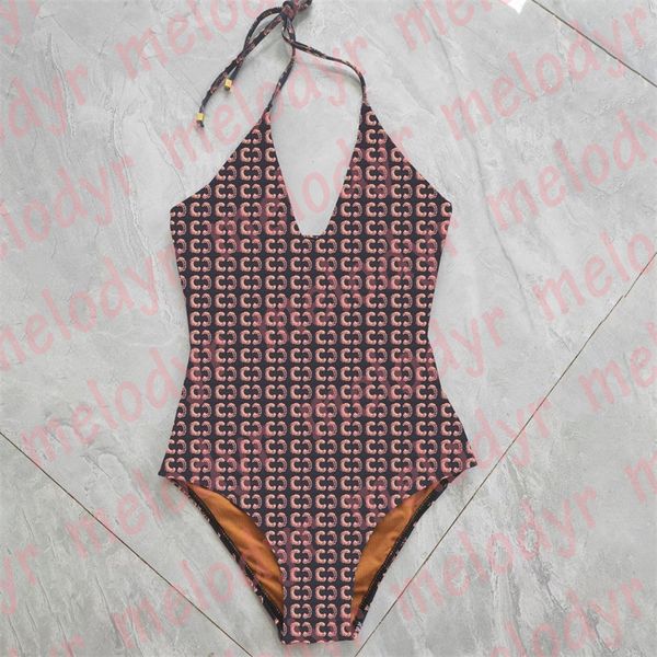 

halter swimwear letter print one piece swimsuit women summer bathing suit, Black