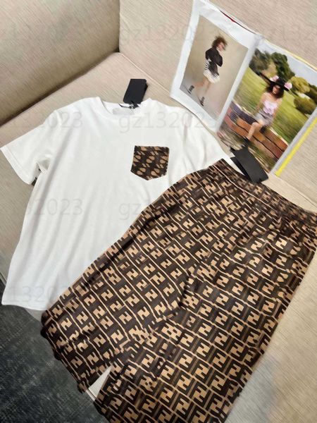 

designers two piece sets women summer new casual suit classic pocket decoration letter print logo fabric t-shirt with wide-legged pants sets, White