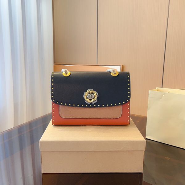 

designer chain parker shoulder bags 2023 classic leather patchwork lady rivet parker camellia 25cm old flower crossbody messenger flap bag