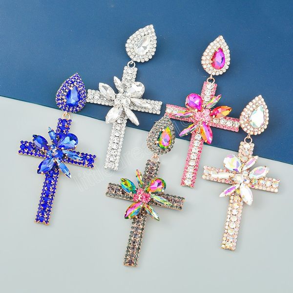 

shiny rhinestone cross dangle earrings women's earrings dinner wedding accessories fashion luxury jewelry, Silver