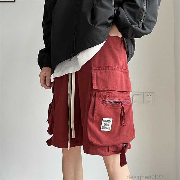 

2023 summer men y2k cargo shorts loose multi pocket high street casual comfortable short pants streetwear mens tech sweatpants, White;black