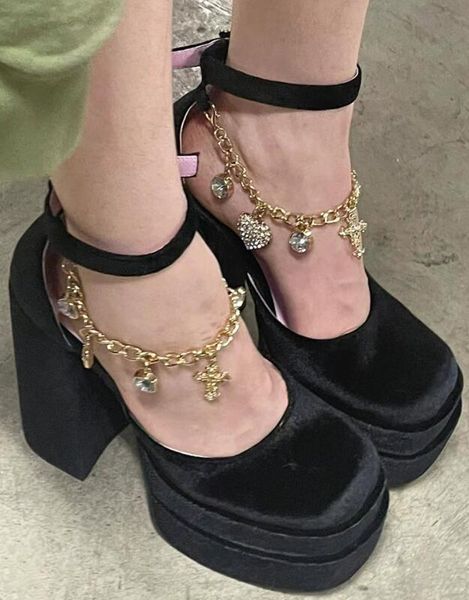 

black suede mary jane shoes for women fashion chains platform single shoes women t stage shoe