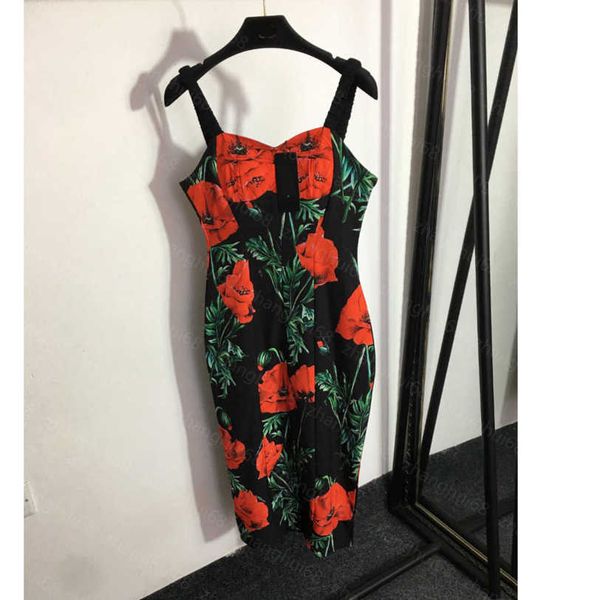 

23ss women dress womens designer clothing summer dresses temperament floral print wrap hip waist halter dress womens clothing a1, Black;gray