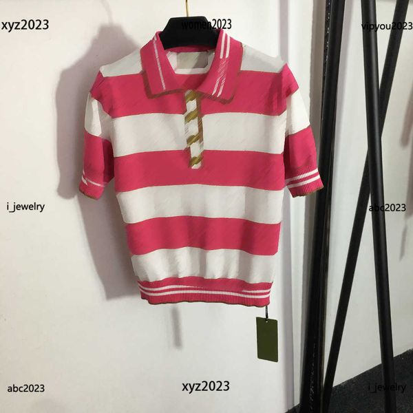 

luxury designer woman knit shirt knit fashion stripe design tees size s-l lapel t-shirt, White
