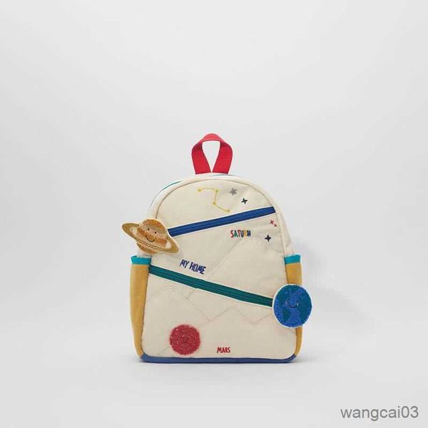 

backpacks new children stitching cotton canvas earth star ball embroidery backpack cute girl color matching casual small school bag r230718