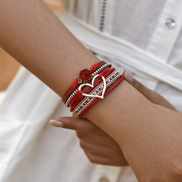

leather bracelet bohemian multilayer bracelet natural stone love bracelet multi colors hand woven stainless steel wholesale bracelet gifts f, Golden;silver