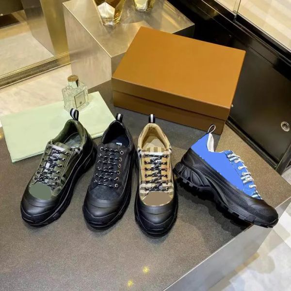

designer sneakers striped check trainers men shoes print check trainer lace-up platform sneaker vintage suede shoe with box, Black