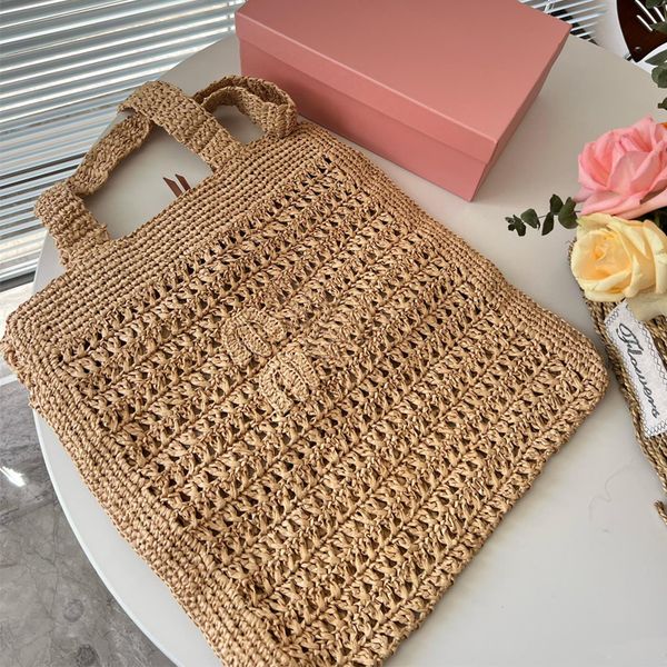 

woven tote bag raffia straw bags summer beach handbags hollow out letter crochet knitting travel shoulder bag interior canvas zipper pocket