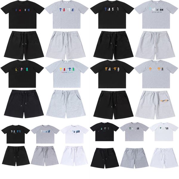 

tracksuits tra mens t shirt designer embroidery letter men's set womens crew neck trap star sweatshirt suits rainbow color summer sport, White;black