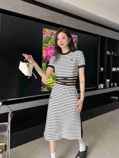 

two piece dress designer pie spring/summer new fashion stripe short ribbon skirt casual set wis7, White