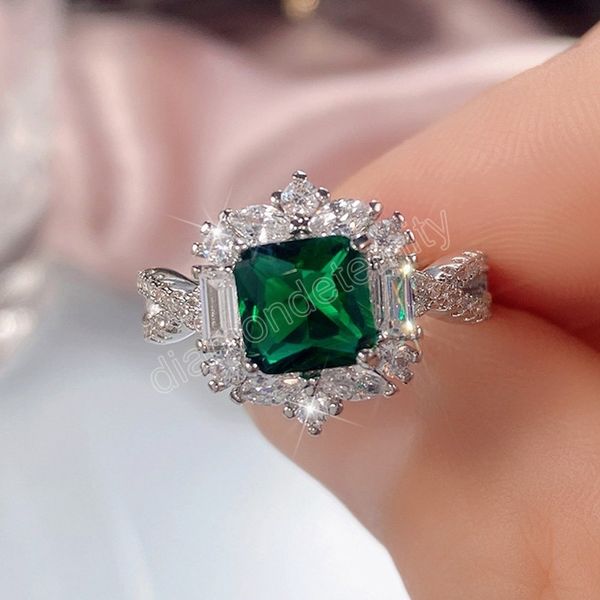 

gorgeous square green cubic zirconia rings for women new fashion luxury female ring anniversary gift party jewelry, Silver