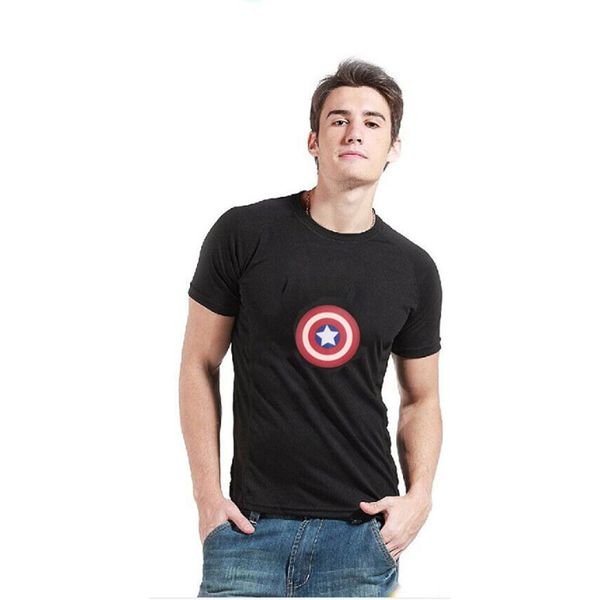 

superhero mens led t shirt round shield america light up cosplay costumes super men arc reactor, White;black
