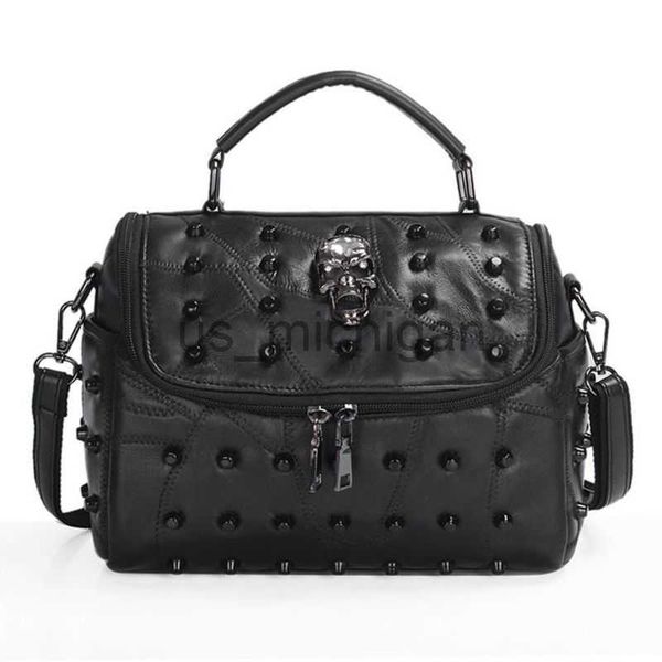 

evening bags fashion women split sheep leather messenger skull tote handbag lady casual travel crossbody satchel purse handle bag j230609