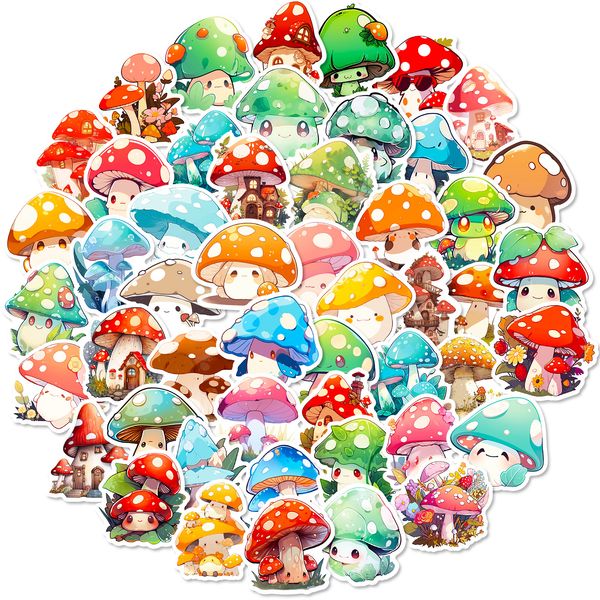 

50pcs mushroom stickers pack waterproof vinyl stickers non-random for car bike luggage lapskateboard scrapbook water bottle decal