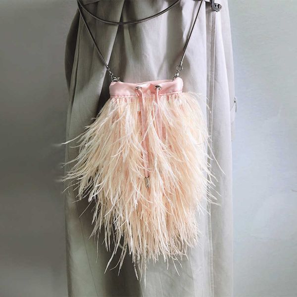 

2022 new trend korean mobile phone bag female messenger morandi color single shoulder ostrich hair bag 230608