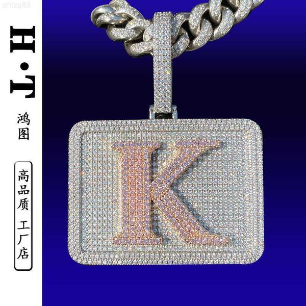 

personalized hip hop letter pendant square k letter inlaid zircon spliced hip hop men's necklace ins, Black