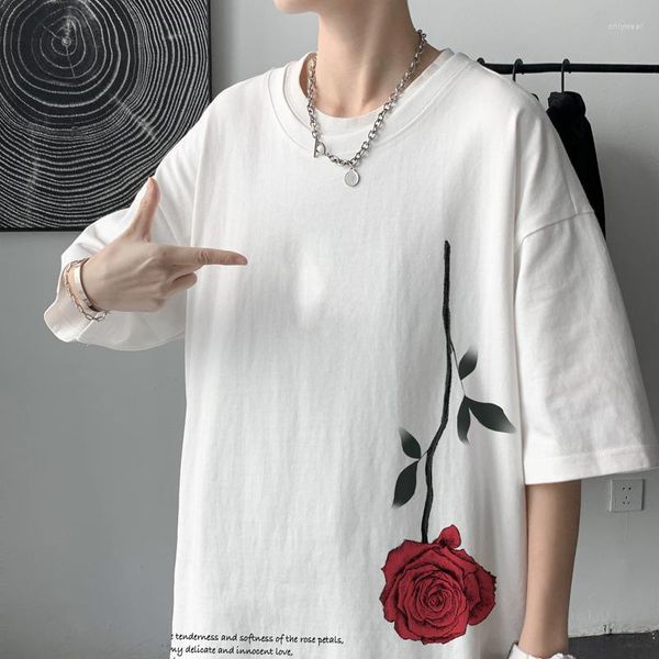 

men's t shirts men's cottont-shirt floral mens summer fashion 5xl oversized tee white casual tshirt for man, White;black