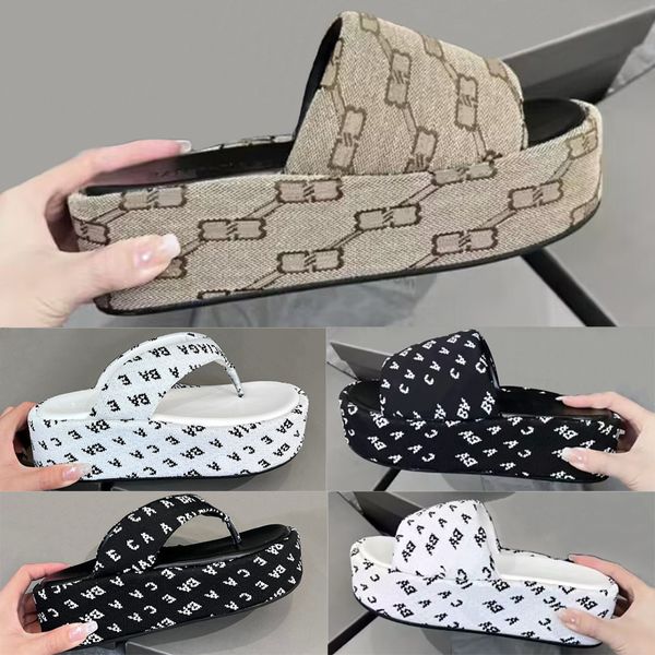 

2023 new beach slippers fashion thick bottom designer women shoes cartoon alphabet lady platform leather heels slides high heel sandals famo, Black