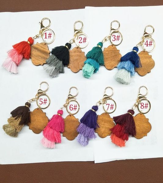 

foreign trade wooden keychain personalized threelayer tassel pendant key ring multicolor optional2346513, Silver